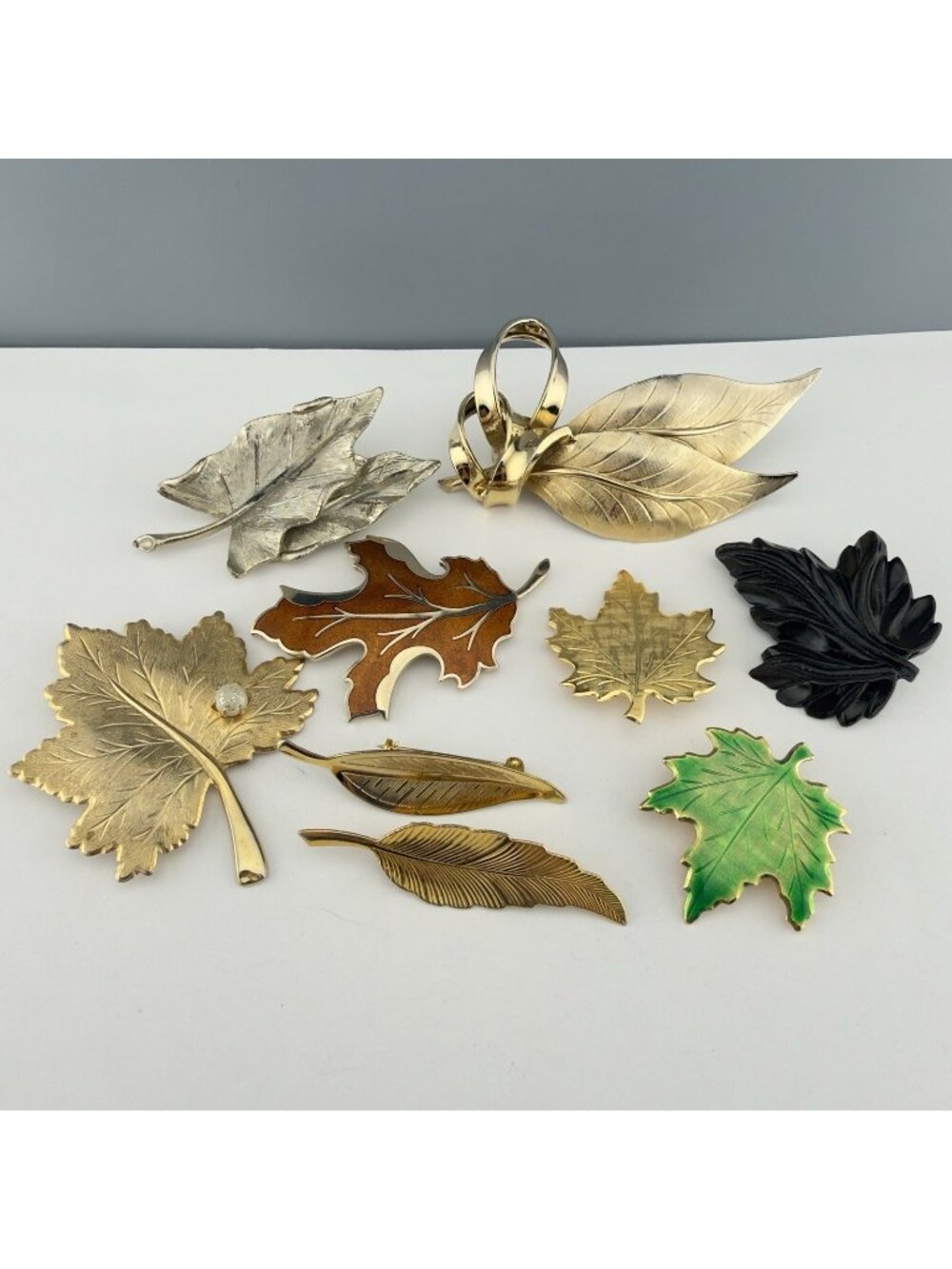 Vintage Brooch Lot Gold Tone Leaves Autumn Fall Maple BSK Sarah Cov